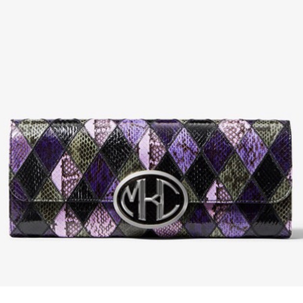 Michael Kors Dahlia Monogrammed Snakeskin Clutch